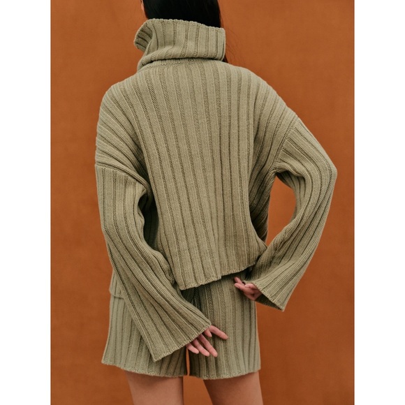 Source Unknown Stand Collar Rib Cardigan, Olive Melange - Picture 5 of 5